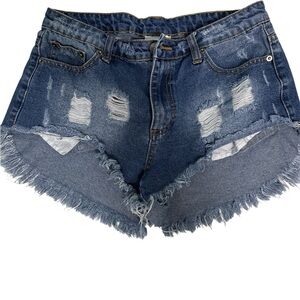 Frayed Hem Blue Denim Shorts